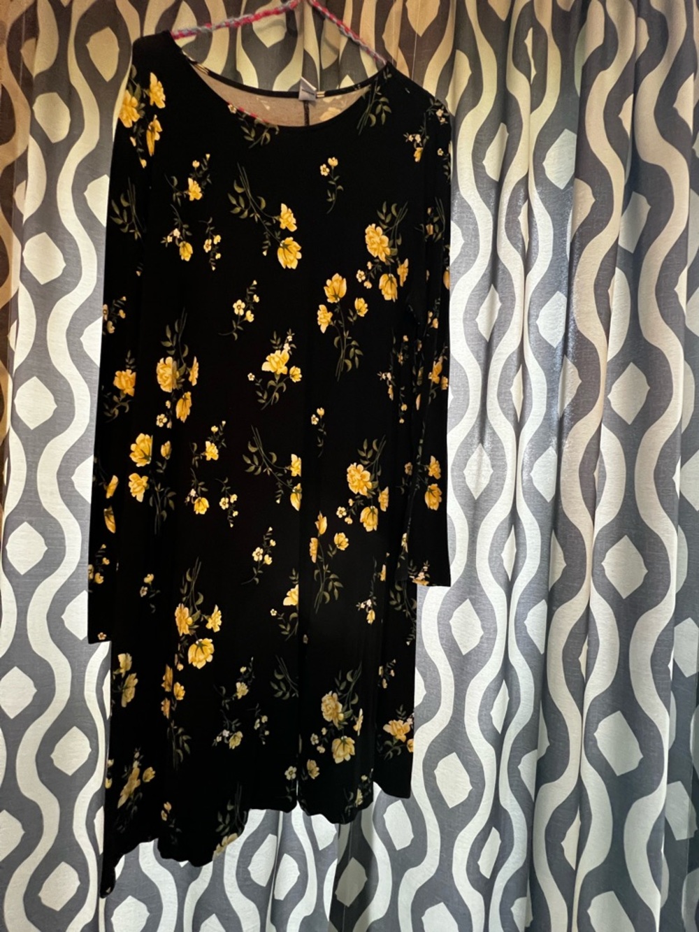 Old Navy Black Floral midi dress with Yellow Flower Print